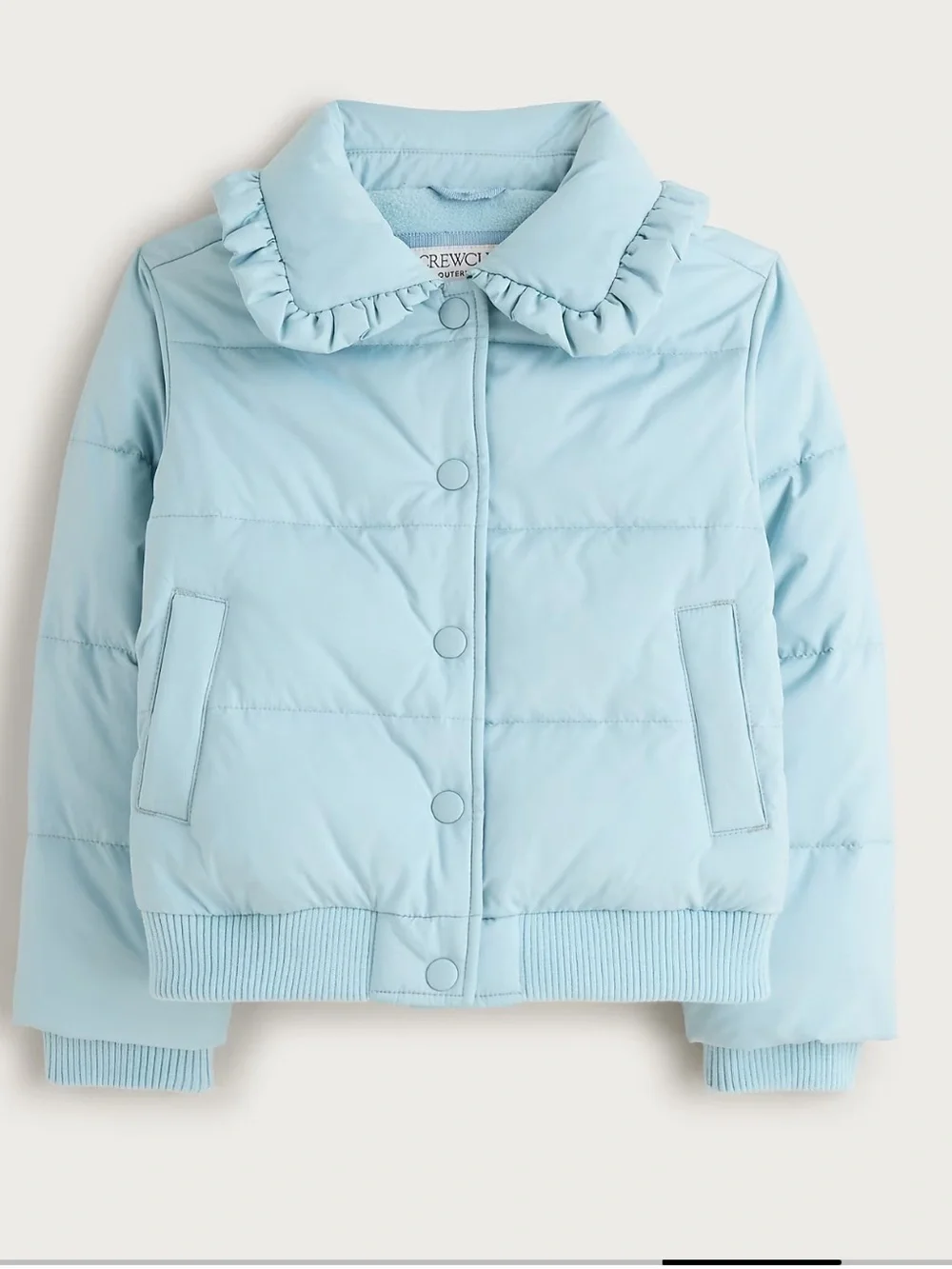 Crewcuts Girls' ruffle-collar puffer jacket with PrimaLoft Light Blue XL $168
